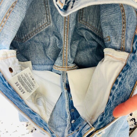 Agolde Distressed knees ankle high rise slim legs jeans, blue, Size 25 M50 - Picture 13 of 13